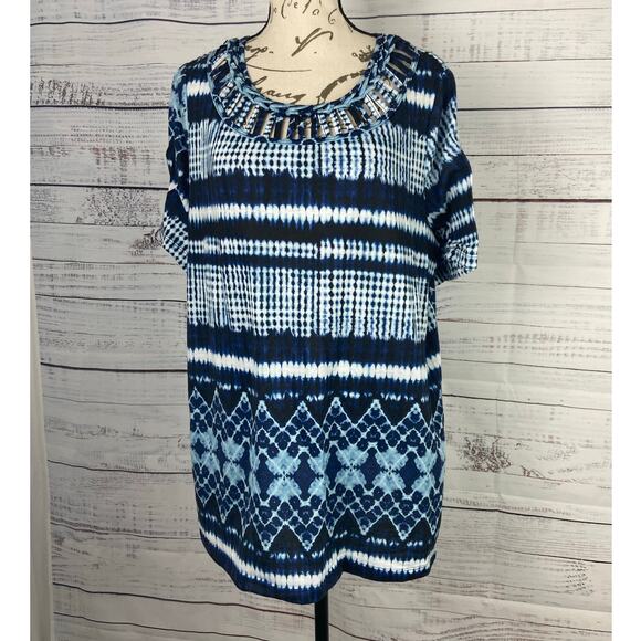 Catherines Tee Shirt Womens 0X 14/16 Short Sleeves Geometric Cut Out Neck - Picture 1 of 10